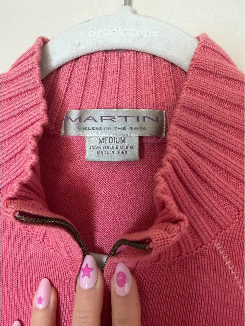 Martin Mens Pink 1/4-Zip Argyle Golf Sweater. 100% Italian Merino Wool. Medium